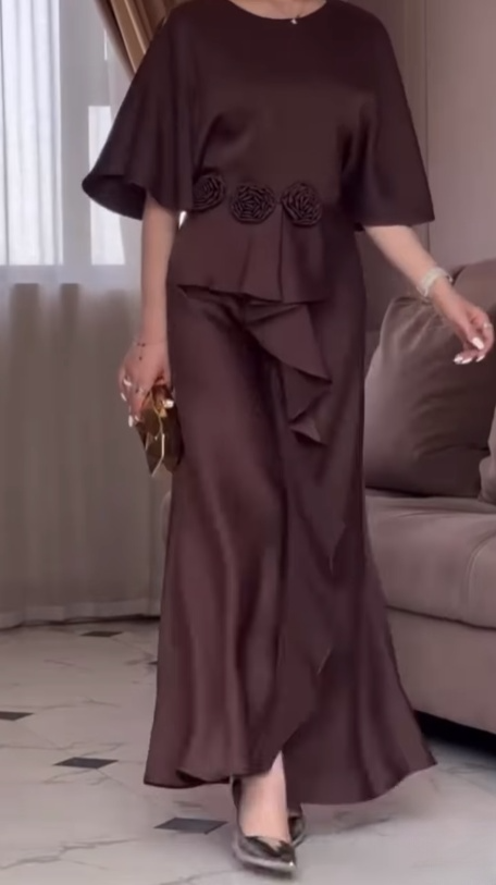 Silky 3D Flower Skirt Suit