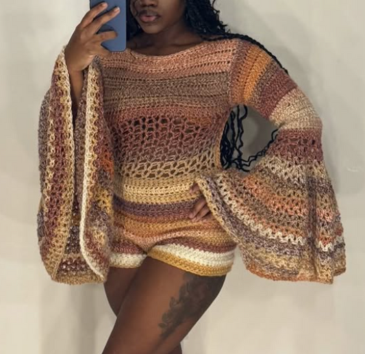 Knit bell-sleeve romper