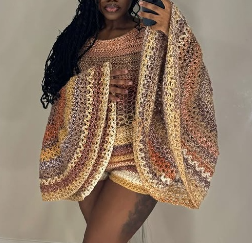 Knit bell-sleeve romper