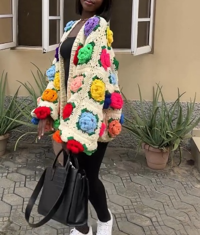 3D flower knitted cardigan