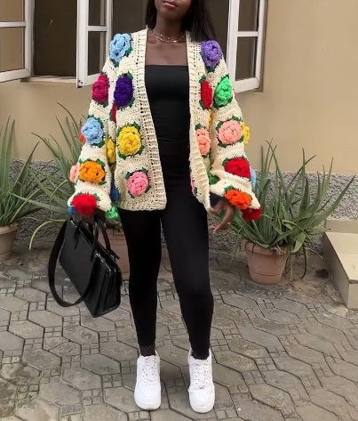3D flower knitted cardigan