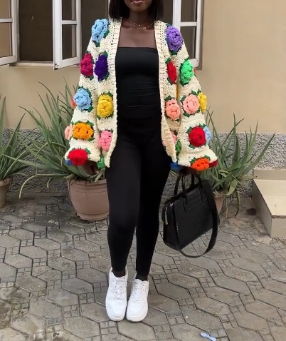 3D flower knitted cardigan