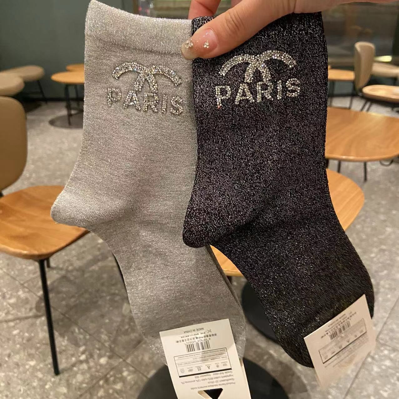 High-quality textured rhinestone women's socks