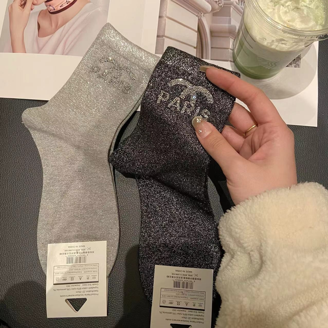 High-quality textured rhinestone women's socks