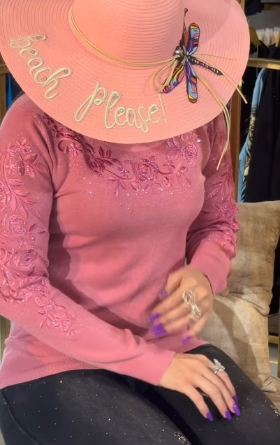 Women's Flower Embroidery Rhinestone Sweater