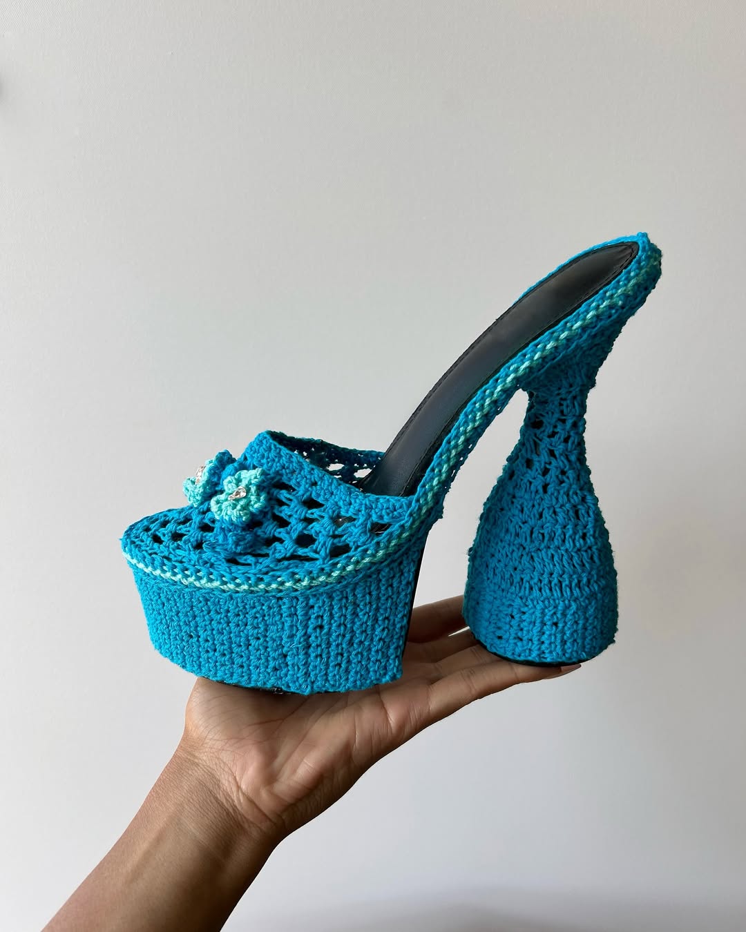 Blue knitted high heels