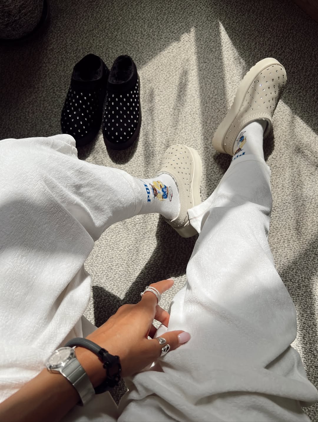 Rhinestone comfortable fleece slip-on women shoes