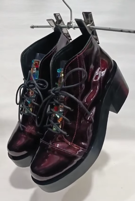 Colorful rhinestone lace-up ankle boots