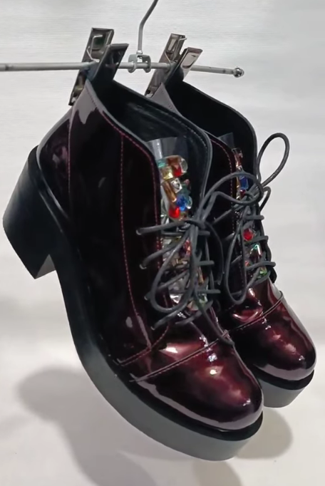 Colorful rhinestone lace-up ankle boots