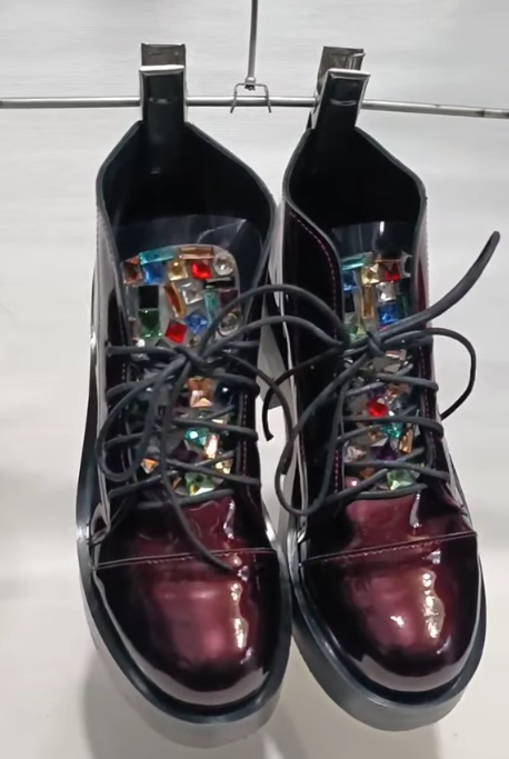 Colorful rhinestone lace-up ankle boots