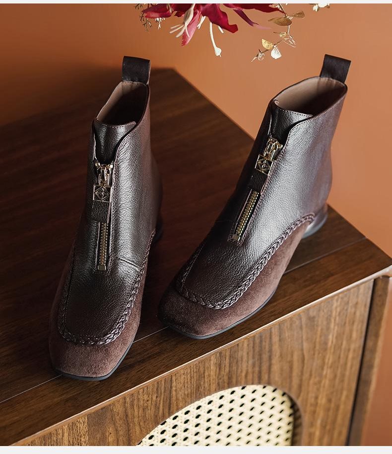 Women's soft leather zippered ankle boots