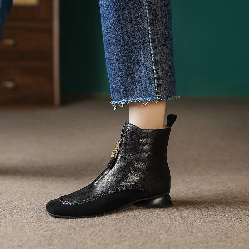 Women's soft leather zippered ankle boots