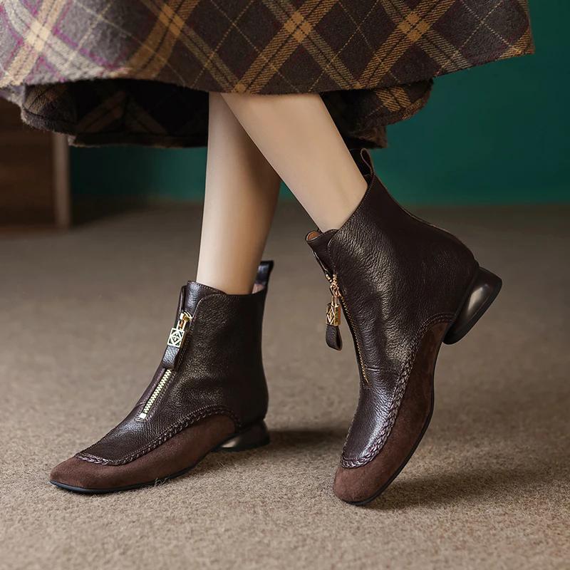 Women's soft leather zippered ankle boots