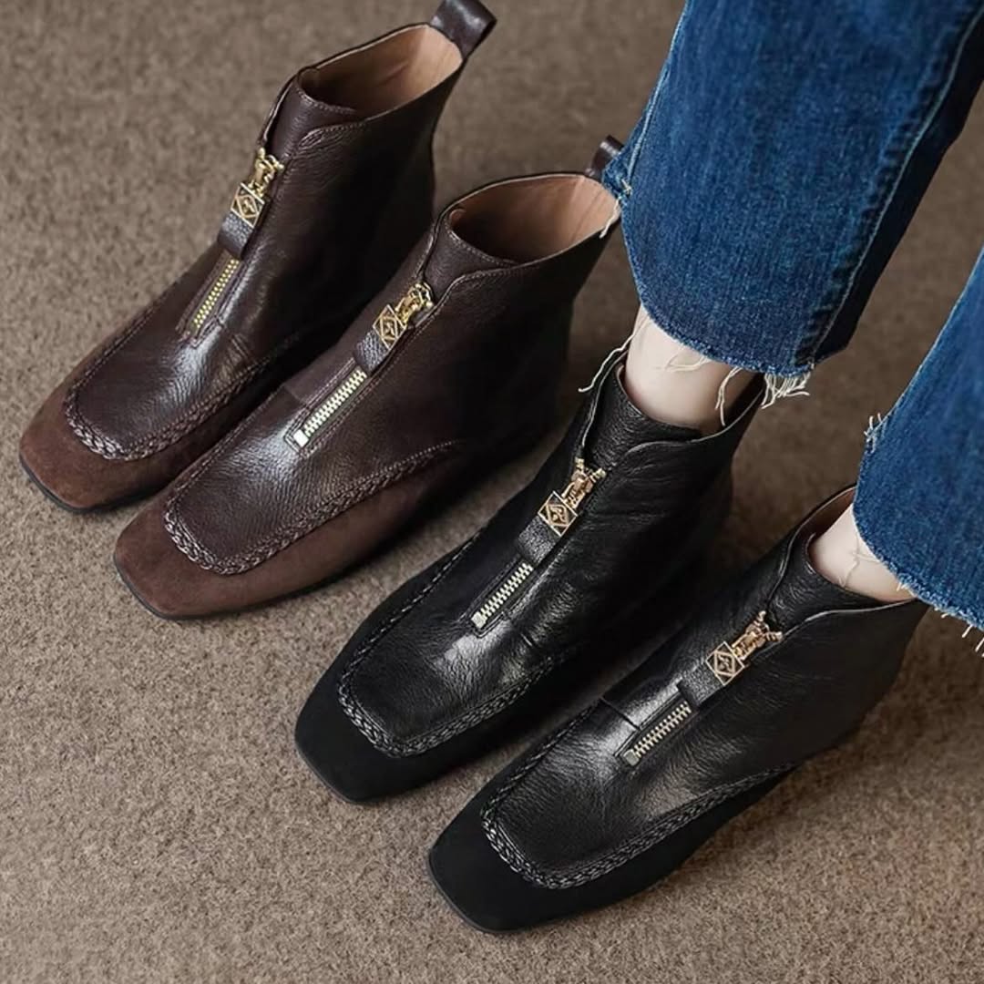 Women's soft leather zippered ankle boots