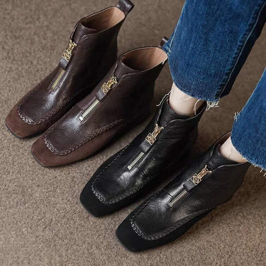 Women's soft leather zippered ankle boots