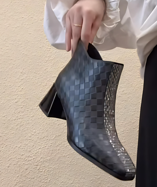 Plaid rhinestone zipper boots