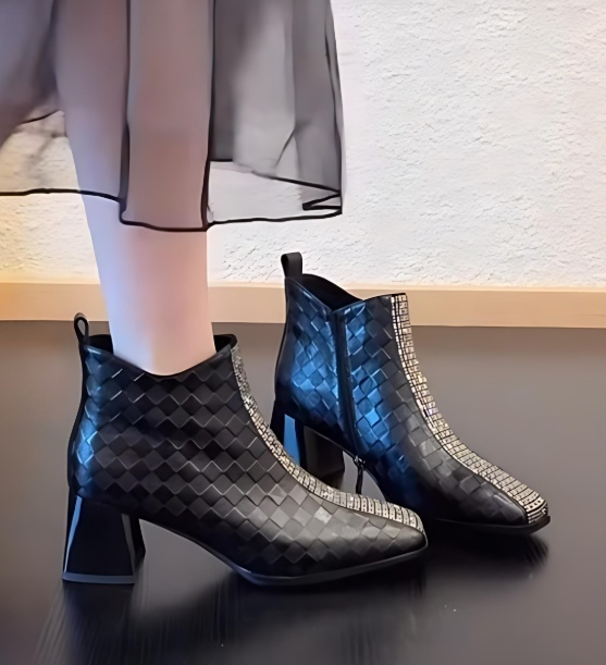 Plaid rhinestone zipper boots