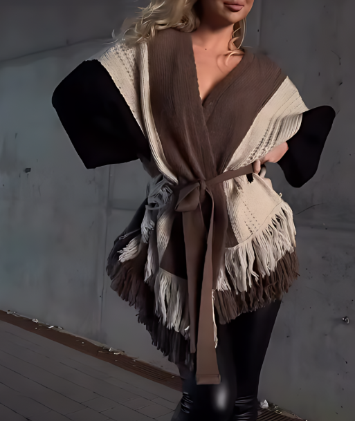 Women's knitted wool tassel sweater