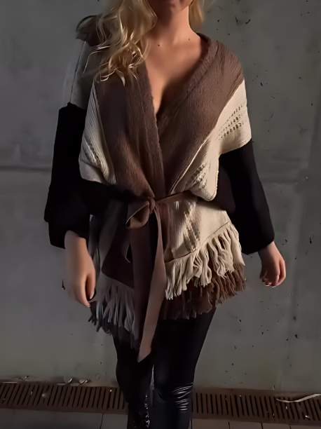 Women's knitted wool tassel sweater