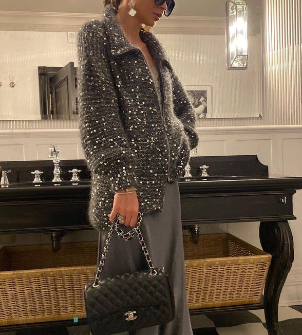 Fashionable sequined knitted sweater