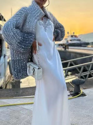 Fashionable sequined knitted sweater