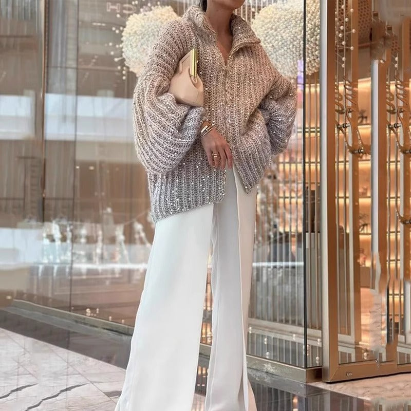 Fashionable sequined knitted sweater