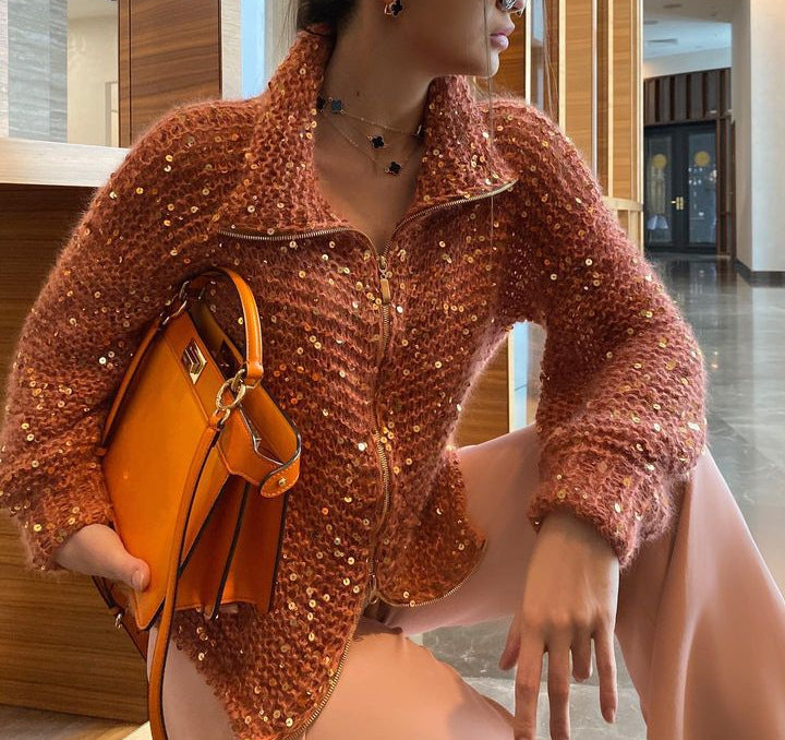 Fashionable sequined knitted sweater