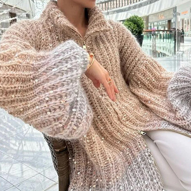 Fashionable sequined knitted sweater