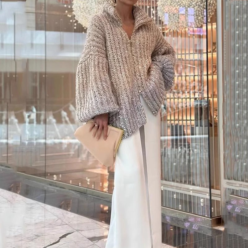 Fashionable sequined knitted sweater