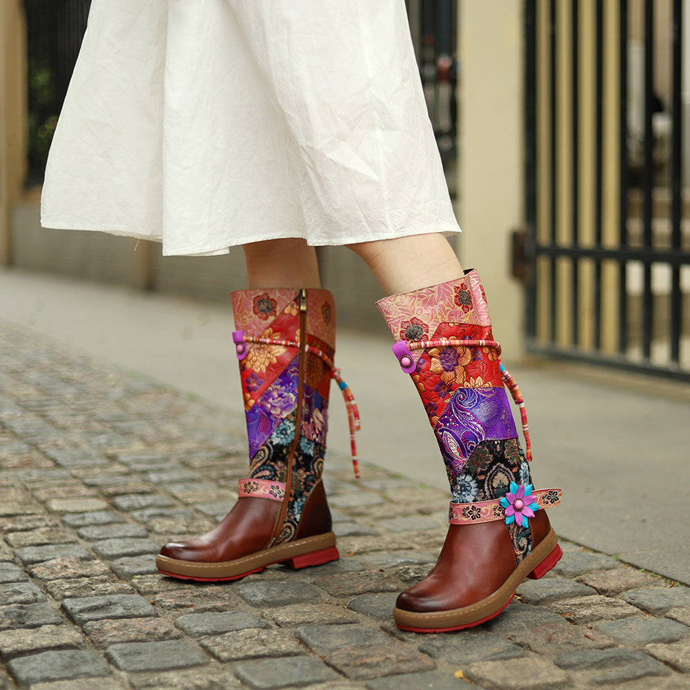 Vintage printed women's boots