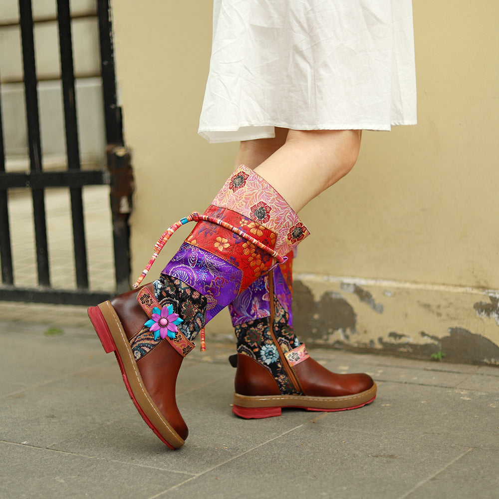Vintage printed women's boots