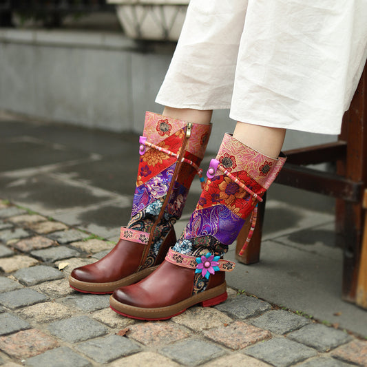 Vintage printed women's boots
