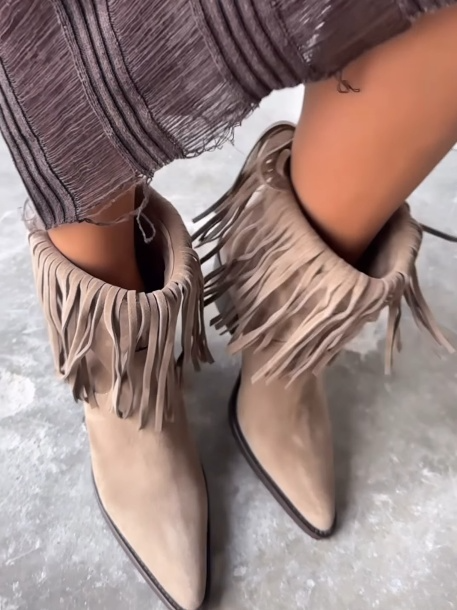 Women's suede tassel high-heeled boots