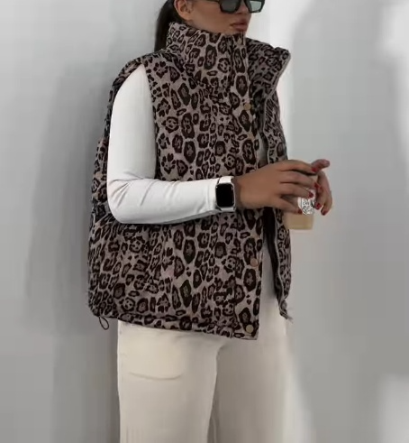 Women's Autumn-Winter Leopard Print Warm Vest Coat