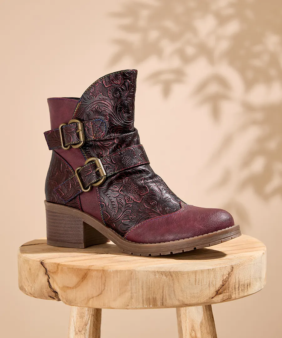 Retro Print Zipper Women's Ankle Boots