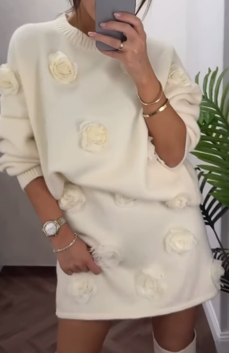 3D flower knitted skirt suit