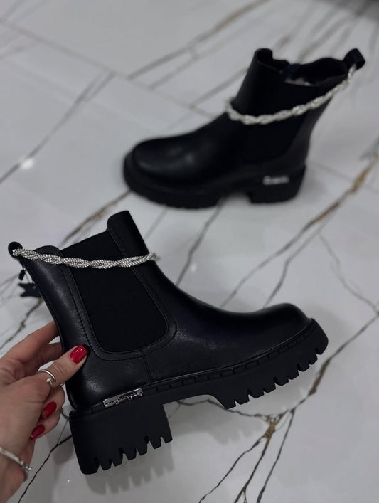 Rhinestone Leather Ankle Boots