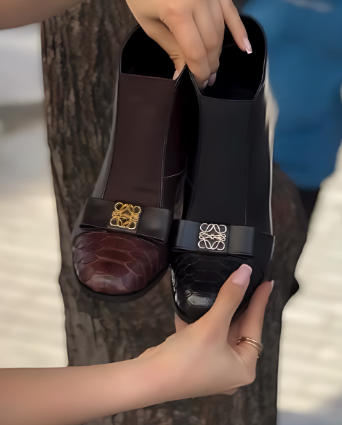 Women's high-quality leather high-heeled ankle boots