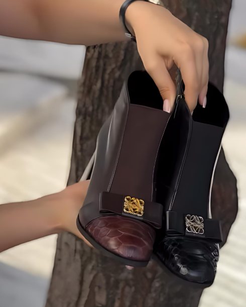 Women's high-quality leather high-heeled ankle boots