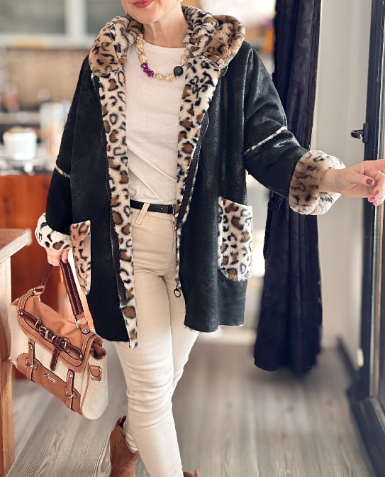 Women's leopard suede coat
