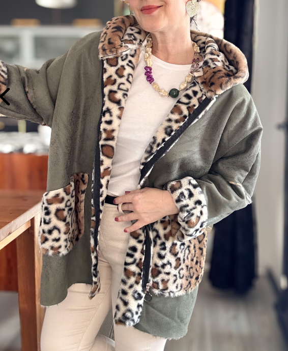 Women's leopard suede coat