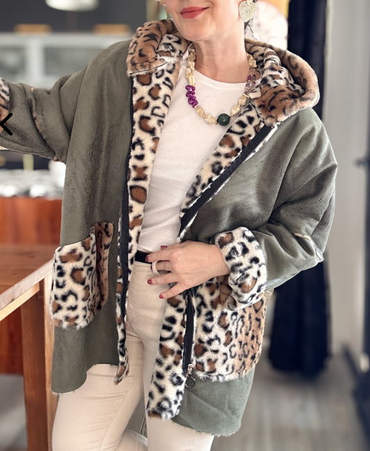 Women's leopard suede coat