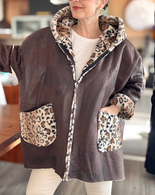 Women's leopard suede coat