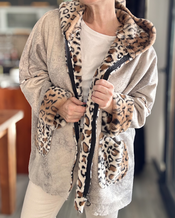 Women's leopard suede coat