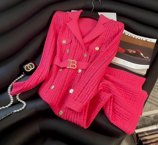 Elegant Knit Double-Breasted Coat Dress