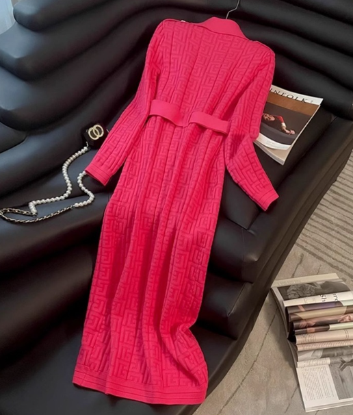 Elegant Knit Double-Breasted Coat Dress