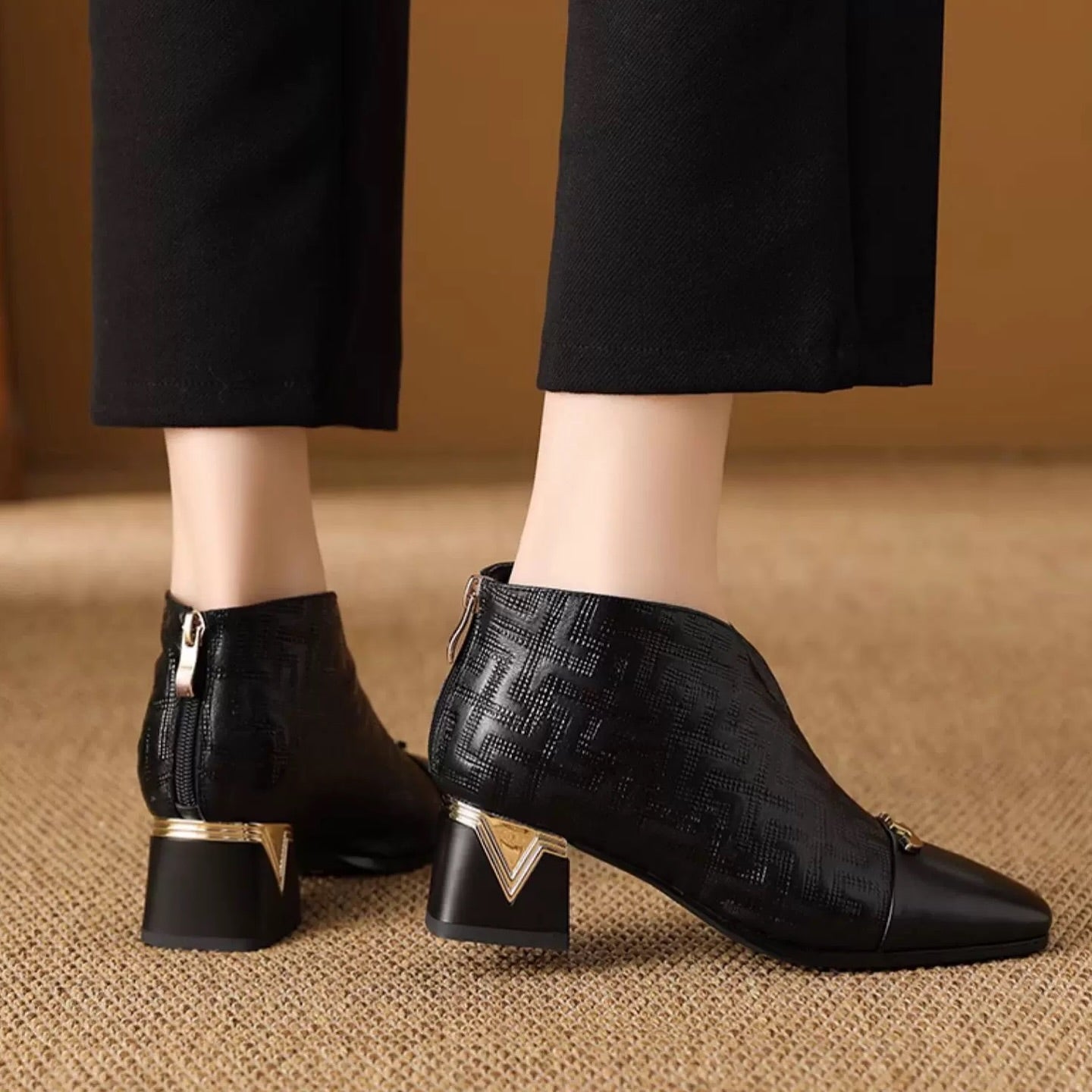 Soft Leather Low-Heeled Ankle Boots