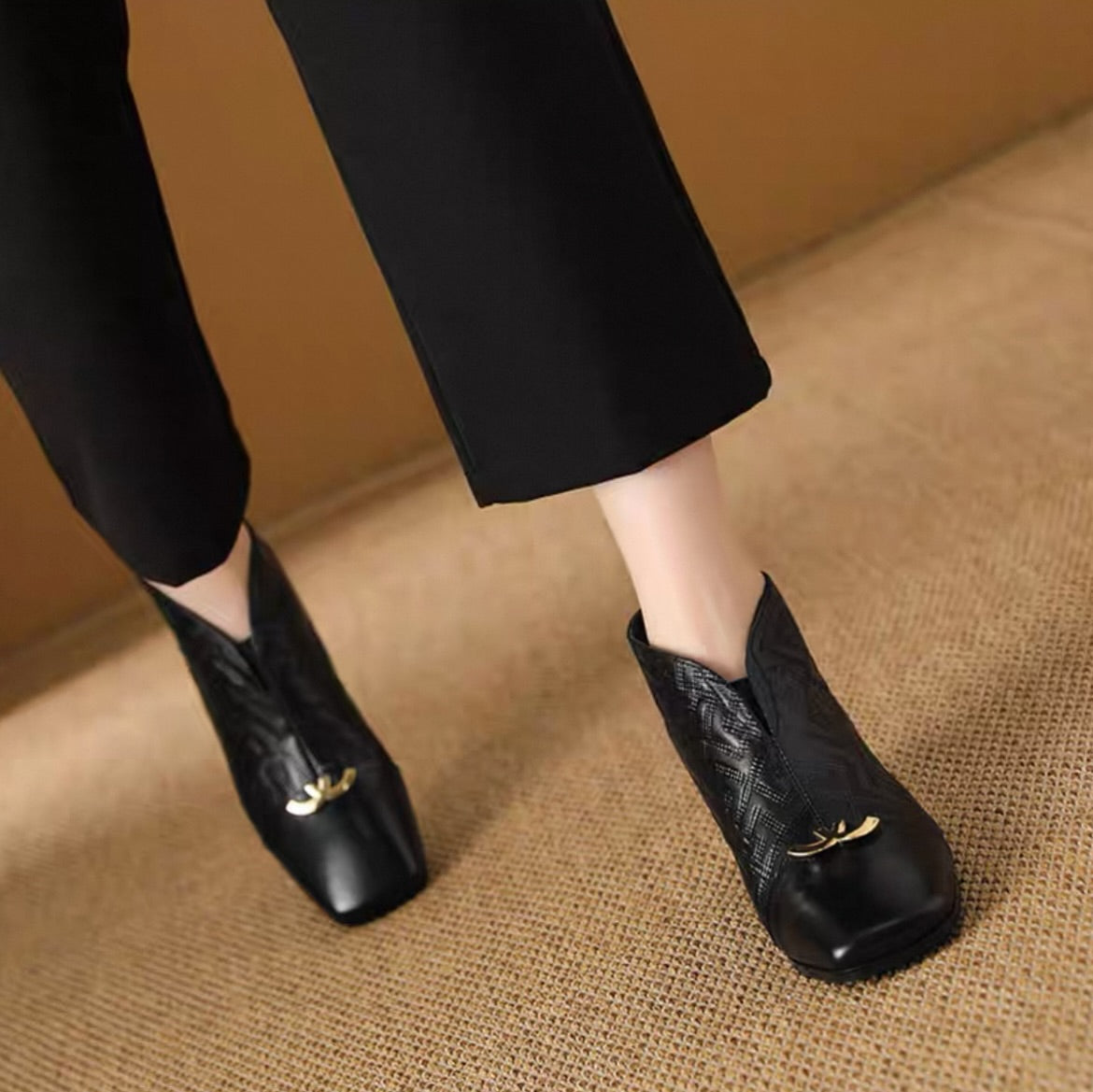 Soft Leather Low-Heeled Ankle Boots