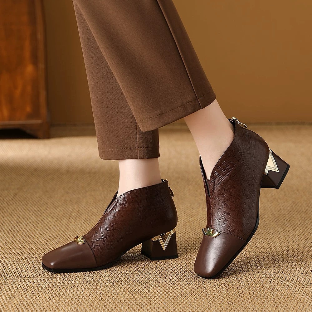 Soft Leather Low-Heeled Ankle Boots