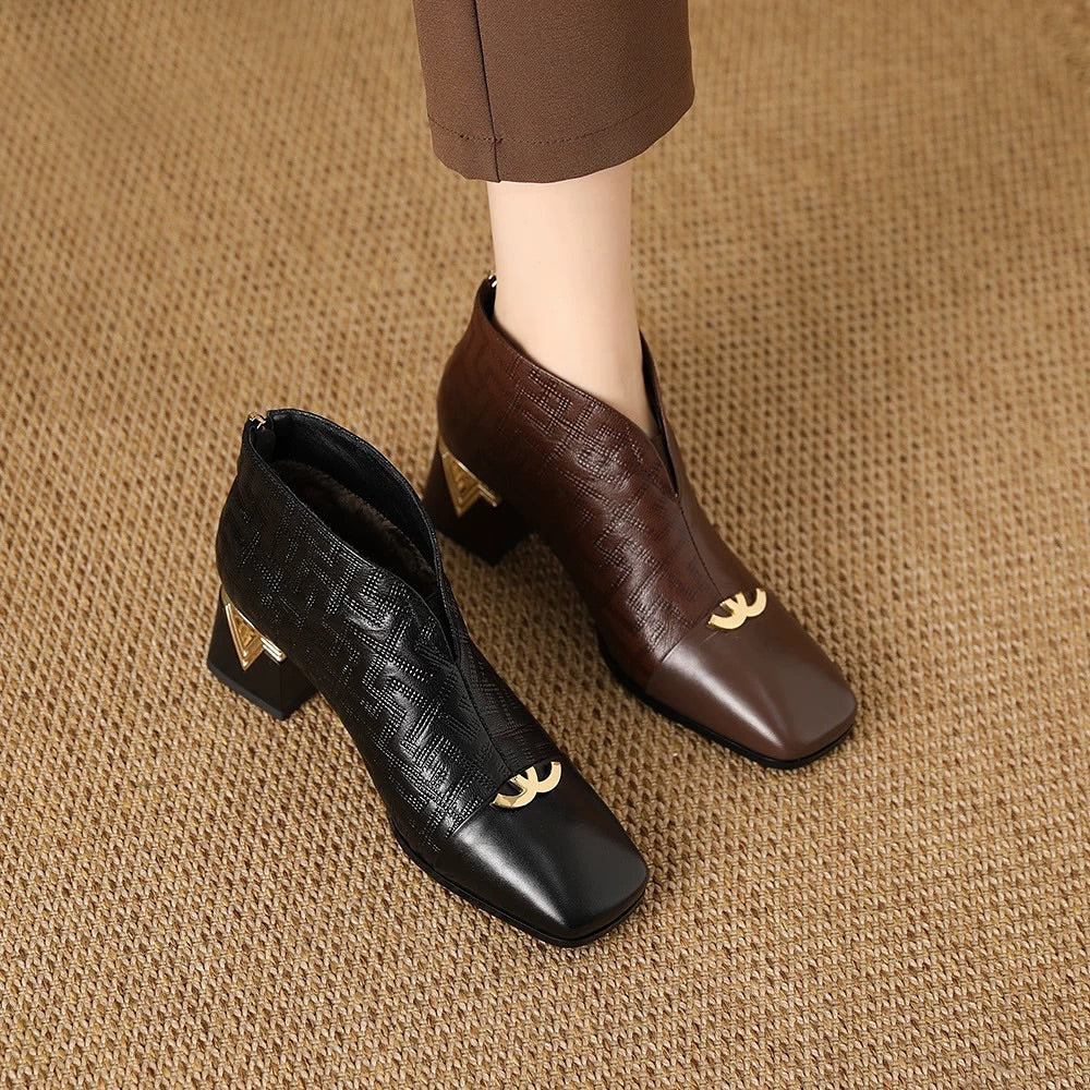 Soft Leather Low-Heeled Ankle Boots